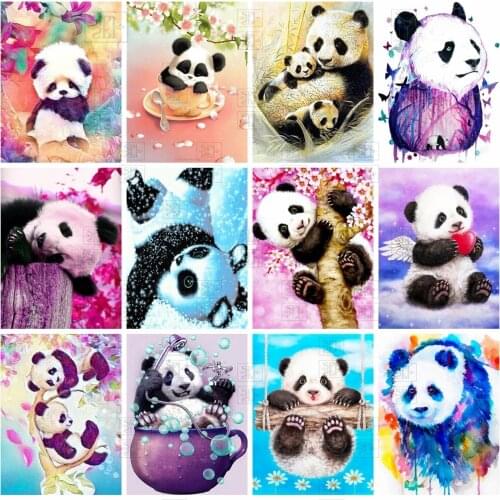 Diy 5D Diamond Painting Animal Cute Panda Diamond Embroidery Cross Stitch Full Round Square Drill Manual Home Wall Decor Gift