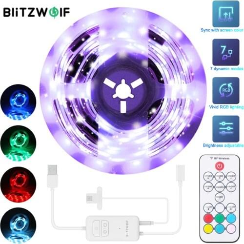 BlitzWolf 2M RGB TV LED Strip Light Kit Sync with TV Screen Color for TV Vivid RGB Color Lighting Effect 17keys Remote Control