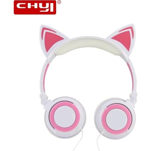 CHYI Foldable Flashing Glowing Led Light Gaming Headset MP3/MP4 Earphone Cute Cartoon Cat Ear Headphone Gift For Kids