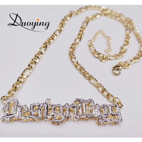 DUOYING Old English Font Custom Double Gold plated Nameplate 3D Necklace Personalized Choker Women Necklace Jewelry
