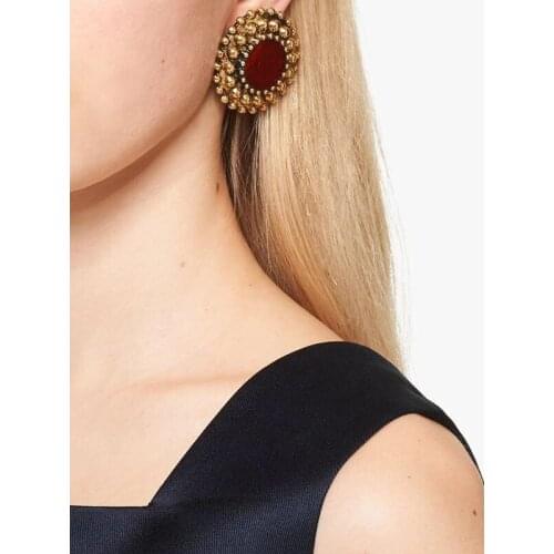 Classic crimson antique gold flower ear clips