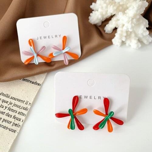 Korean Fashion Colorful Contracted Earrings Enamel Stud Earring 2020 Fashion Irregular Metal Spray Flowers Earrings for Women