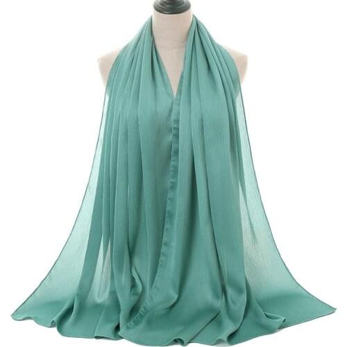 Sumer Wrinkled Soft Long Scarf Polyester Shawl Pashmina Fashion Satin Chiffon Hijab Headscarf For Muslim Women Islamic Head Wrap