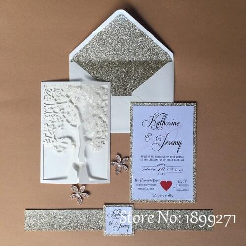 Ivory the Tree laser cut wedding invitation cards with ribbon wedding card/birthdya card/post/business card freeprinting