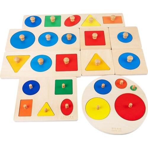 Montessori Materials Colorful Geometry Grasping Board Wooden Pegged Grab Shape Sorting Board Toys for Baby Home Educational Toy