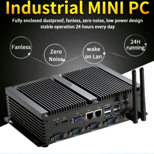 Fanless Industrial 2*Lans Mini PC Windows XP/7/10 Intel i5 3317U 1037U 1007U 4*RS232 Desktop Mini Computer 300M Wifi HDMI+VGA