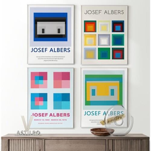 Josef Albers Minimalist Poster Abstract Wall Art Retro Canvas Painting Gallery Exhibition Wall Picture Bedroom Living Decorate