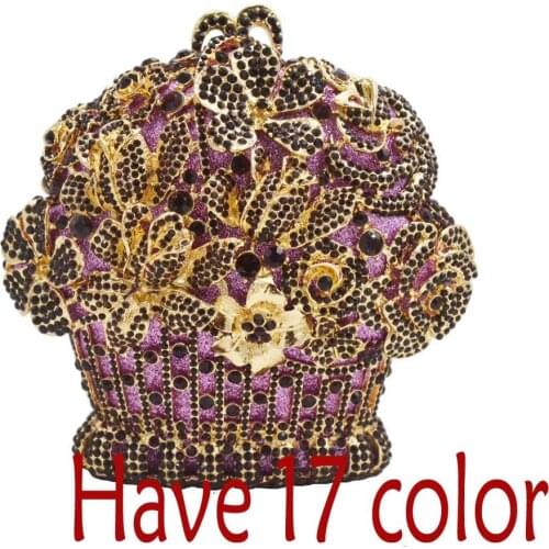 Fashion Crystal Bags Purse Purple Flower Designer Women Party Purse Mini Clutch Bags Drop Shipping Wedding Bridal Handbags SC599