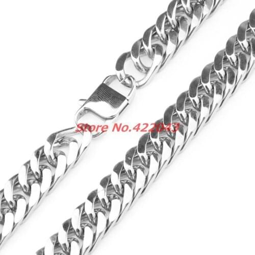17mm Huge Heavy Fashion Mens Chain Boy Cuban Curb Link Silver color 316L Stainless Steel Necklace TOP Quality Xmas Gift