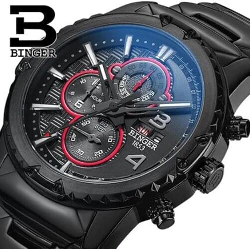 Genuine Switzerland BINGER brand Men sapphire military leather full steel watch waterproof calendar conquer luminous stopwatch