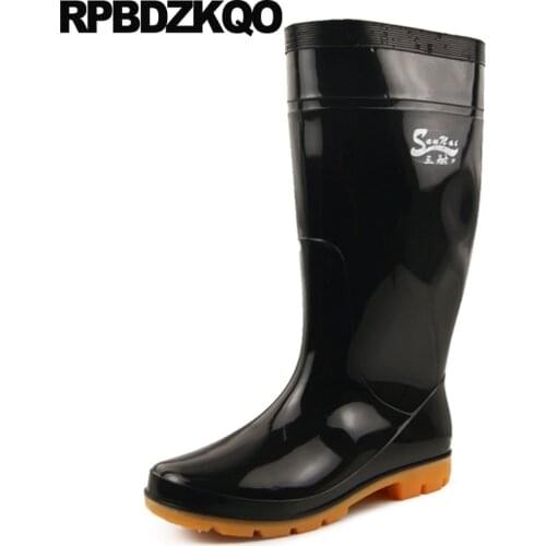 Outdoor Autumn Knee High Shoes Designer Black 2018 Chunky Plus Size Waterproof Tall Rainboots Cheap Pvc Mens Rubber Rain Boots