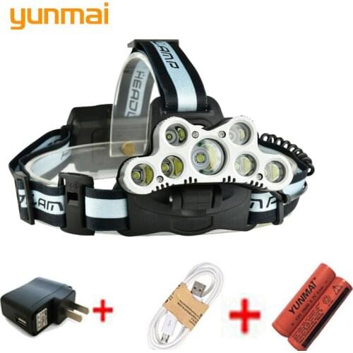 USB Lumen 7 Led Headlamp 5*NEW xml t6+2Q5 Head Lamp Led Headlight Head Torch 18650 Rechargeable Fishing Hunting Light
