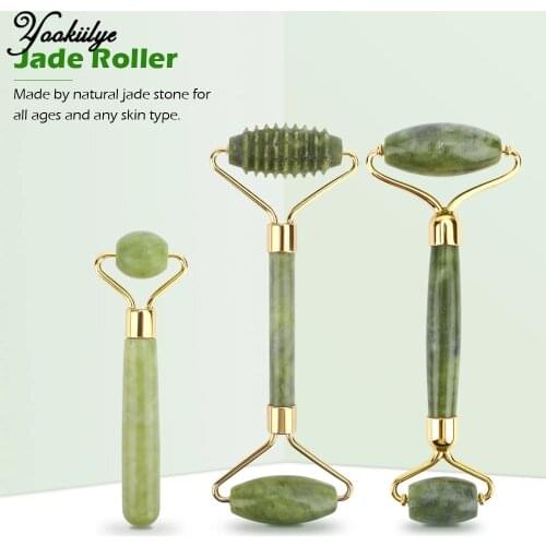 Facial Massage Jade Roller Natural Xiuyu Jade Double Heads Jade Stone Face Lift Slimming Massage Roller Neck Thin Skin Lift