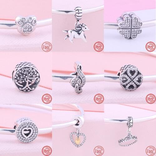 2021 New Silver Color Lucky Cat Lion Safety Chain Dog Owl Bead Fit Pandora Charms Bracelet DIY Women Original Beads Jewelry