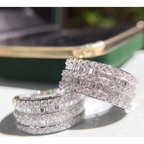 Solid 18K White gold 1.0ct diamond Half Enternity Full Diamond Ring Band FG Color For Women