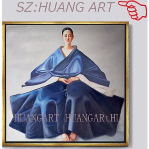Realistic characters of high quality oil paintings of ancient Korean girl dressed in blue adornment bedroom hall hotel large mur