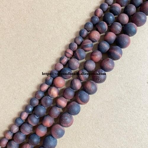 Natural Stone Matte Red Tiger Eye Round Loose Beads 15" Strand 4 6 8 10 12MM Pick Size For Jewelry Making DIY