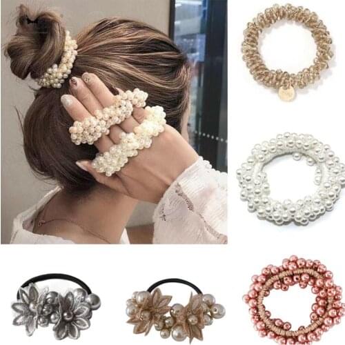 New Fashion Woman Big Pearl Hair Bands Korean Style Hair Ties Scrunchies Girls Ponytail Holders Rubber Band Hair Accessories