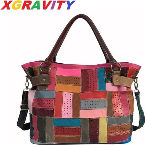 XGRAVITY Luxury Branded Large Cow Genuine Leather Fashion Bags Colorful Big Capacity Messenger Bags Mix Color Female Handbags