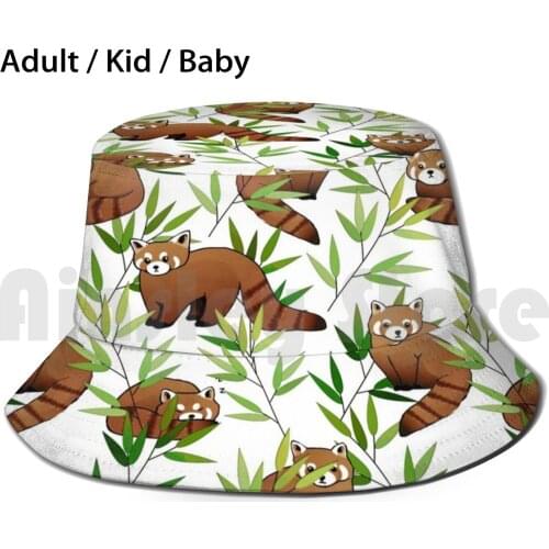 Red Panda & Bamboo Leaves Pattern Sun Hat 1192 Bucket Hat Red Panda Red Panda Drawing Red Panda Pattern