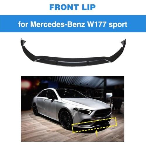 For Mercedes-Benz C Class W177 Sport 2019 PP Glossy Black Front Bumper Lip Spoiler