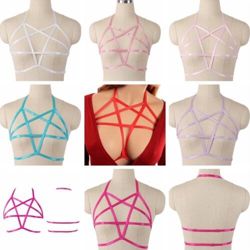 Harajuku Pink Body Harness Lingerie For Women Sexy Tops Chest Belt Gothic Dance Garter Underwear Elastic Adjust Strap Plus Size