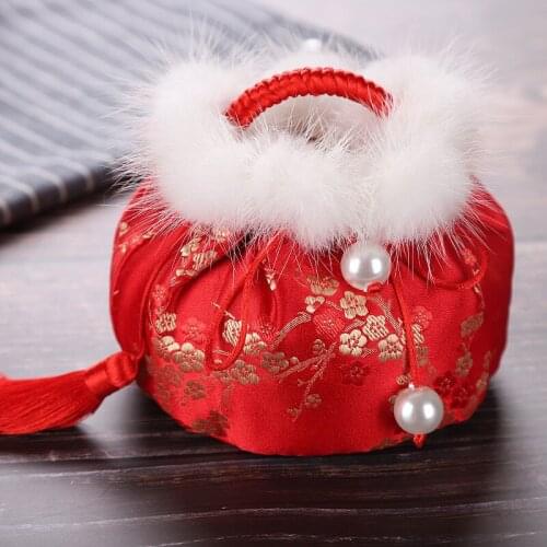 Retro Style Soup Lady Cloth Cover Satin Jacquard Handmade Hot Lady Soup Mother Court Custom Mink Hair Hand Warmer