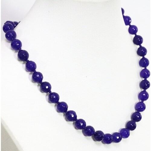 High quality purple chalcedony jades stone faceted round beads 8mm 10mm delicate necklace hot sale chain jewelry 18inch B1450