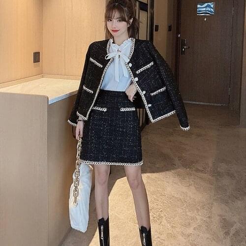 2021 New Mature Style Ladies Suit Tweed Cardigan Jacket Sexy A-line Short Skirt Ladies Two-piece Female Small Fragrance Suit