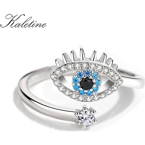 KALETINE Evil Eye Ring Open Luck Blue Stone Cubic Zirconia 925 Sterling Silver Adjustable Finger Ring For Women Fine Jewelry