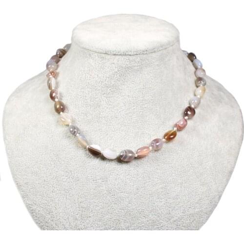 Natural Irregular Botswana Agates Necklace 925 Silver 16.5" Inch Beads 8 -10mm