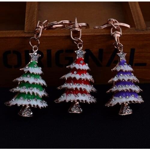 1PC Fashion 3 Colors Optional Metal Christmas Tree Keychain Crystal Rhinestone Car Accessory Gift Bag Pendant Metal Craft MY 005