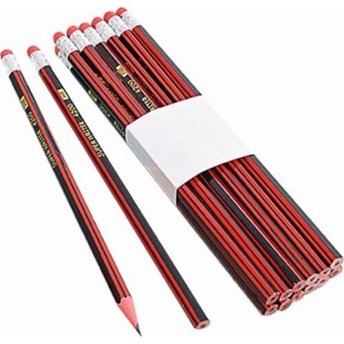10 PCS/Lot Wooden Lead Pencil with Eraser Top Hexagonal HB Wood Pencil Red, School Art Supplies For Writing, Drawing & Sketching
