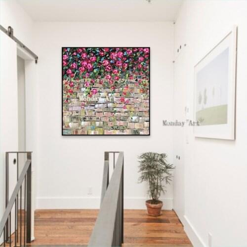 100% best handpainted flower Oil Painting on Canvas Palette knife Tree 3D Flowers wall Painting Home Decoration for living room