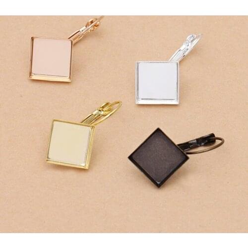 100pcs Clip Hook Earrings Settings Square Deep Wall Bezel Resin Cabochon Base French Ear Wire Earrings DIY Findings Multi-color
