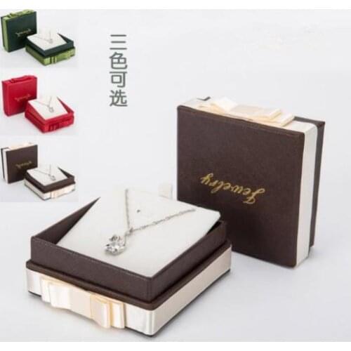 100pcs/lot Fine Fashion Bowknot Pendant Box 8.5x8.5x3.5cm Pendant Necklace Box Jewelry Packaging Display Carrying Case Gift Box