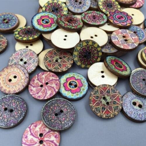 100pcs Mixed Vintage Style Flowers Wood Buttons Scrapbooking Sewing Crafts wooden 20mm