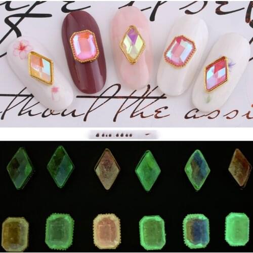 100pcs/bag Nail Crystal Rhinestones Flat AB Color 3D Charming Rhinestone 6x12/10x7.5mm Luminous Glitter Stones For Nail Art