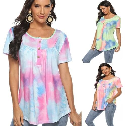 2021 Summer tie dye paint Tank Tops Womens Casual T-Shirts Sleeveless Plus Size Stripe Print Buttons Top Shirt Femme dropshippi