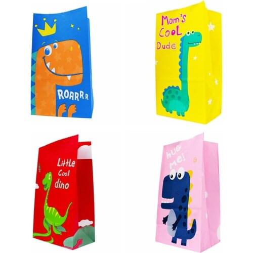 5-10pcs Kraft Dinosaur Paper Bag Birthday Party Candy Bag Goodie Box Candy Treat Bags Kids Birthday Party Supplies 13x8x24cm