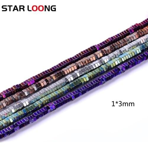 5colors 1*3mm Natural Stone Bright Hematite Beads Hexagon shape loose beads for DIY Necklace Bracelet Jewelry Making Accessories