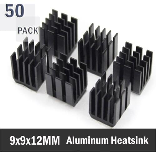 50PCS Black 9x9x12mm Aluminum Heatsinks with Adhesive Tape for Mini IC Chipset Cooling Cooler 3D Printer Heat