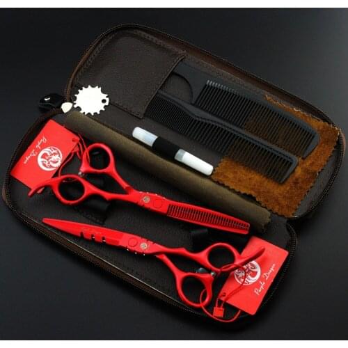 537# 6 in. Brand Purple Dragon 4Pcs/Set Red Hairdressing Scissors 440C Barbers Cutting Scissors Thinning Shears Hair Scissors