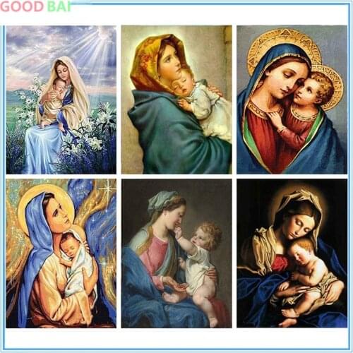 Full Square Round Drill 5D Diy Diamond Painting Virgin Mary Diamond Mosaic Embroidery Religious Icon Art Room Decoration