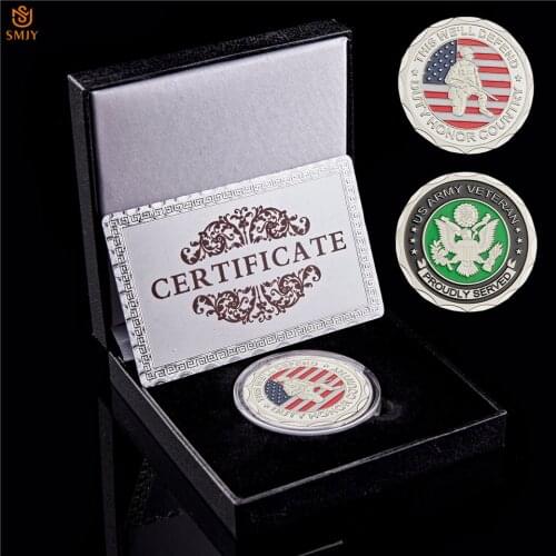 USA Honor Country Silver Coin Proudly Served Proud Army Veterans Silver Military Token Collectible Coin W/Luxury Box