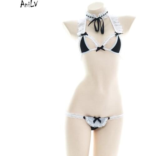 AniLV Anime Loliat Girl Maid Bikini Swimsuit Costume Summer Beach Sexy Coffee Kawaii Maid Swimwear Pool Party Cosplay