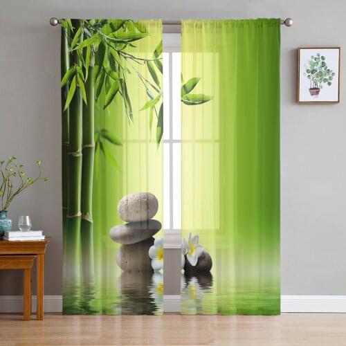 Bamboo Leaves Stone Plumeria Sheer Curtains for Living Room Modern Voile Curtain Bedroom Tulle Curtains Window Drapes Decor