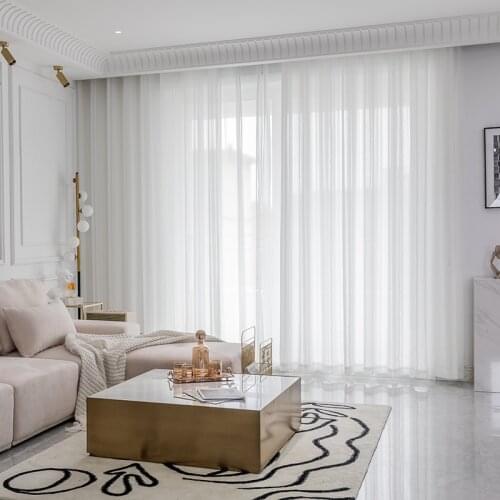 Chicity White Tulle Curtains for Living Room Decoration Modern Solid Striped Sheer Voile for Kitchen Customized