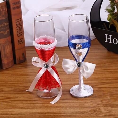 2 PCS / Set red Wedding Glasses Set Champagne Toasting Glasses For Weddings Toasting Flute Long Wine Glasses Cup