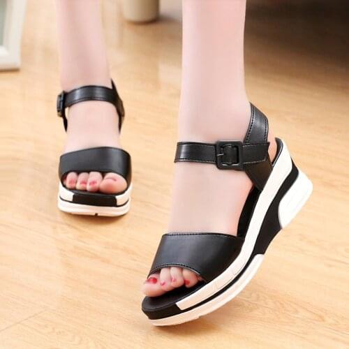 High Heels Sandals Women Platform Big Size 43 Women Sandals Platform Thick Bottom Black Simple Buckle Sandals Mujer